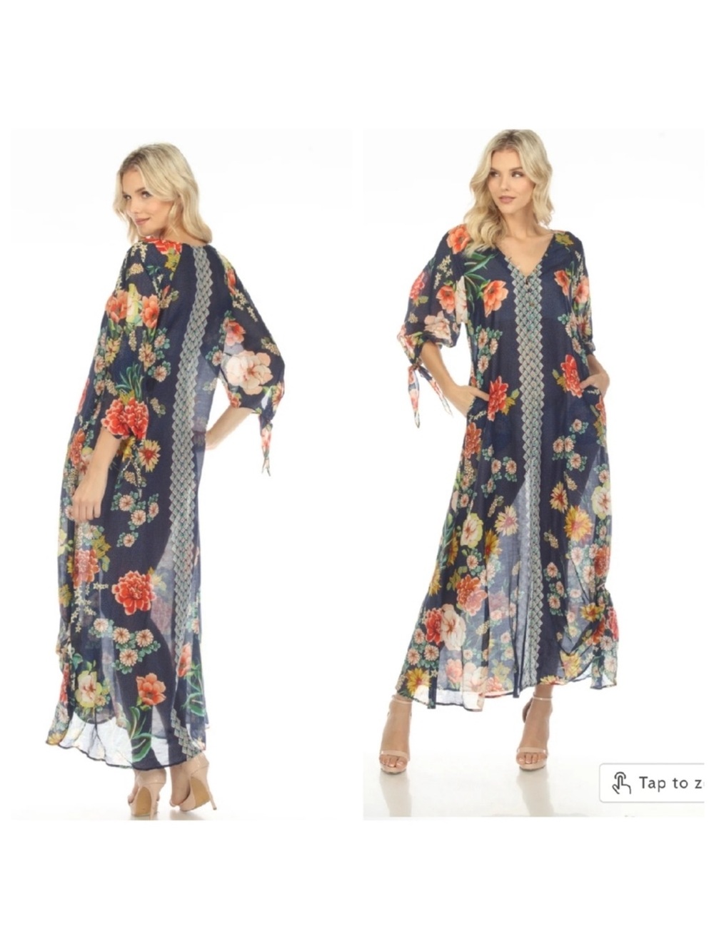 Johnny Was Navy Floral Maxi Dress with Multicolor Blooms